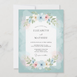 Teal Floral Flourish Wedding Invitation