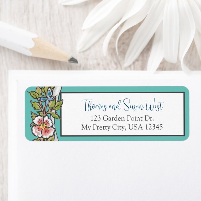 Teal Floral Foliage Return Address 2 Line Wedding (Insitu)