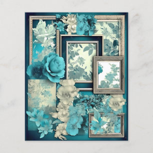 Teal Floral Frames Decoupage Scrapbook Paper 