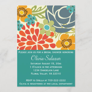 Teal Floral Garden Bridal Shower Invitation