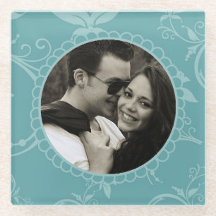 Teal Floral Glass Coaster