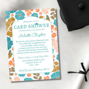 Teal Floral Graduation Card Shower Photo Invite