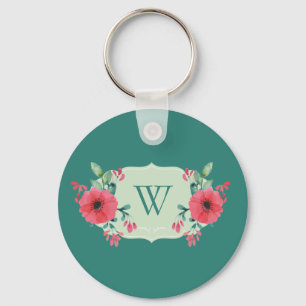 Teal Floral Keychain with Pink Flowers