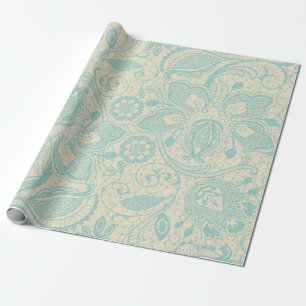 Teal Floral Lace Gift Wrap Paper