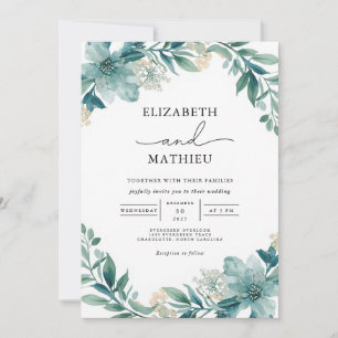 Teal Floral Lush Flourish Wedding Invitation