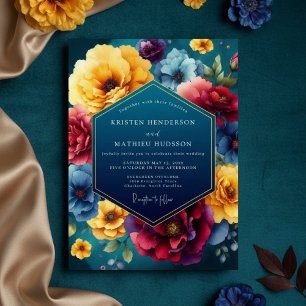 Teal Floral Luxe Wedding Invitation