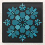 Teal Floral Mandala Glass Coaster<br><div class="desc">Add a bold, sophisticated touch to your space with this striking teal mandala coaster. Featuring a high-contrast design, the vibrant turquoise floral pattern stands out beautifully against a sleek black background. The symmetrical, petal-inspired shapes create a clean, modern aesthetic that fits perfectly in contemporary, minimalist, or eclectic homes. Durable and...</div>