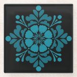 Teal Floral Mandala Glass Coaster<br><div class="desc">Add a bold, sophisticated touch to your space with this striking teal mandala coaster. Featuring a high-contrast design, the vibrant turquoise floral pattern stands out beautifully against a sleek black background. The symmetrical, petal-inspired shapes create a clean, modern aesthetic that fits perfectly in contemporary, minimalist, or eclectic homes. Durable and...</div>