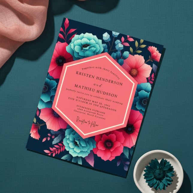 Teal Floral Moody Wedding Invitation (Creator Uploaded)