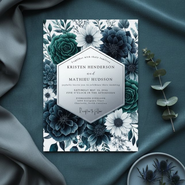 Teal Floral Opulent Wedding Invitation (Creator Uploaded)