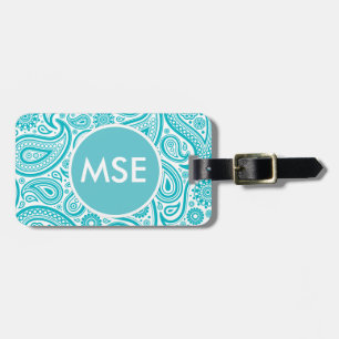 Teal Floral Paisley Monogram Pattern Luggage Tag