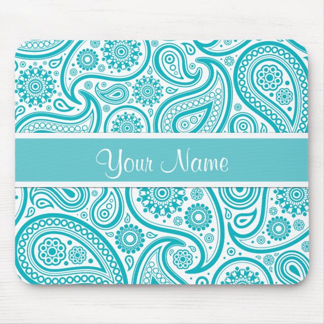 Teal Floral Paisley Monogram Pattern Mouse Pad (Front)