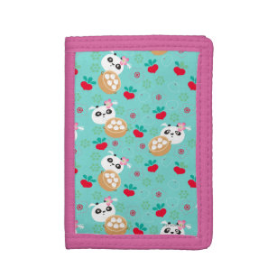 Teal Floral Panda Dumpling Pattern Tri-fold Wallet