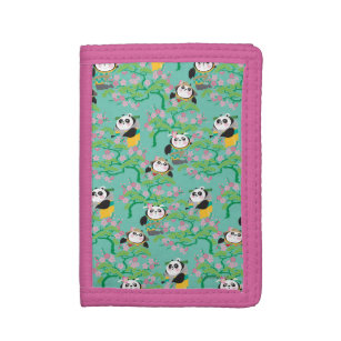Teal Floral Panda Pattern Trifold Wallet