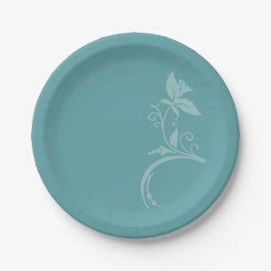 Teal Floral Paper Plate
