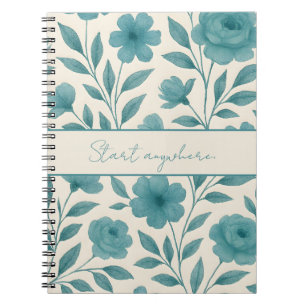 Teal Floral Pattern Inspirational Notebook