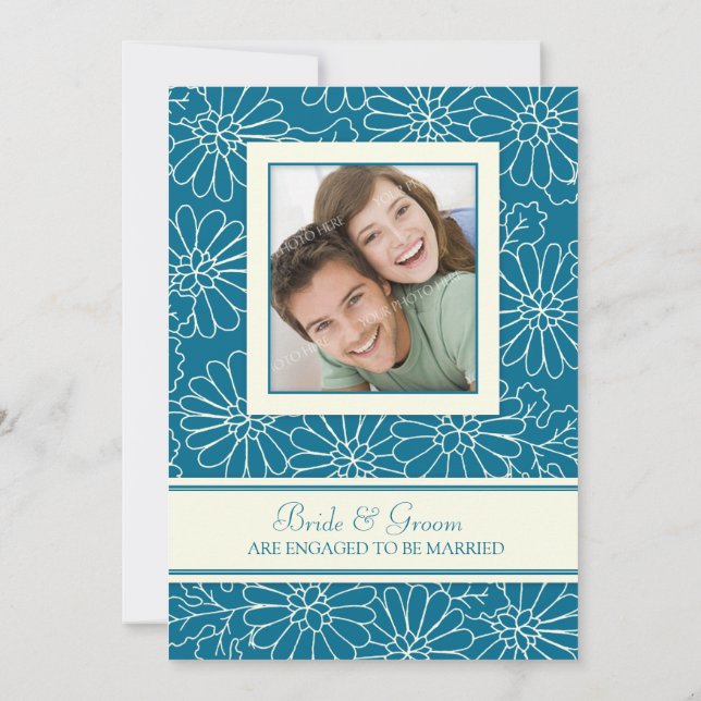 Teal Floral Photo Engagement Party Invitations (Back)
