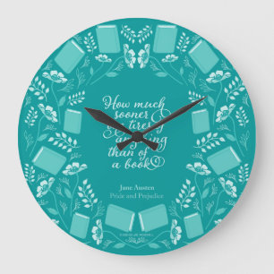 Teal Floral Pride & Prejudice Book Quote Large Clock
