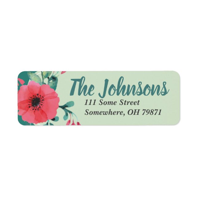 Teal Floral Return Address Label (Front)