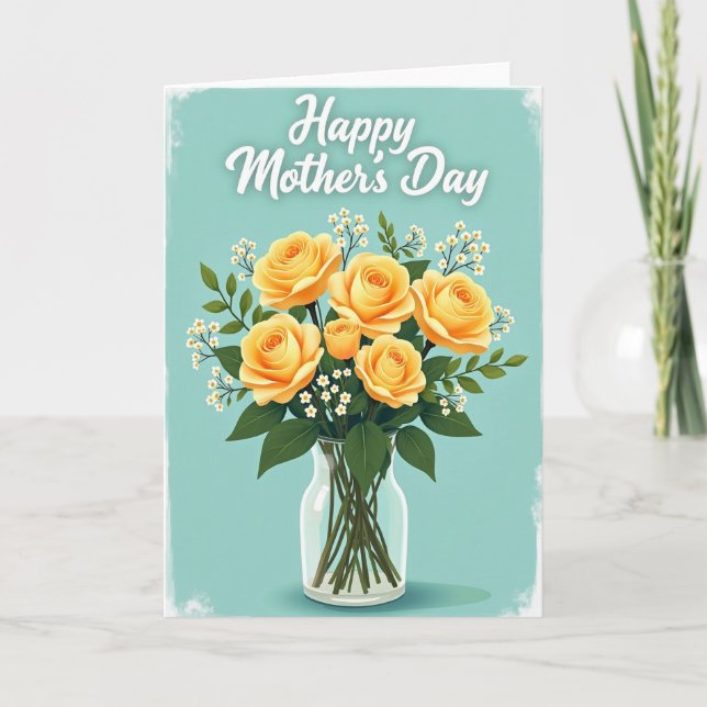 Teal Floral Roses Pattern Card (Front)