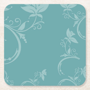 Teal Floral Square Paper Coaster