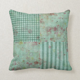 Teal Floral Squares Throw Pillow