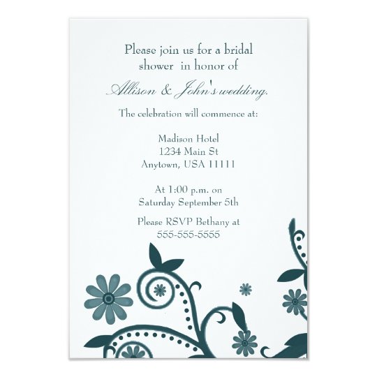 Teal Floral Swirls Bridal Shower Invitation