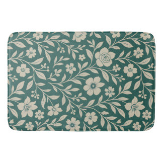Teal Floral Wallpaper Bath Mat