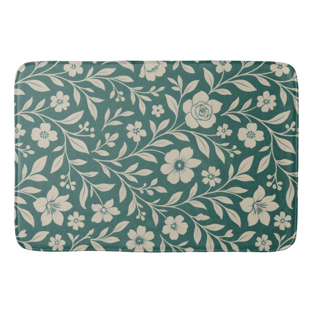 Teal Floral Wallpaper Bath Mat (Front)