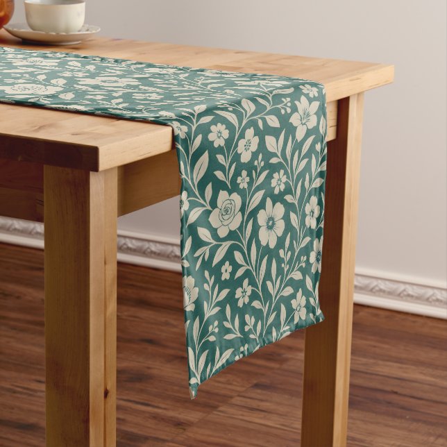 Teal Floral Wallpaper Long Table Runner (In Situ)