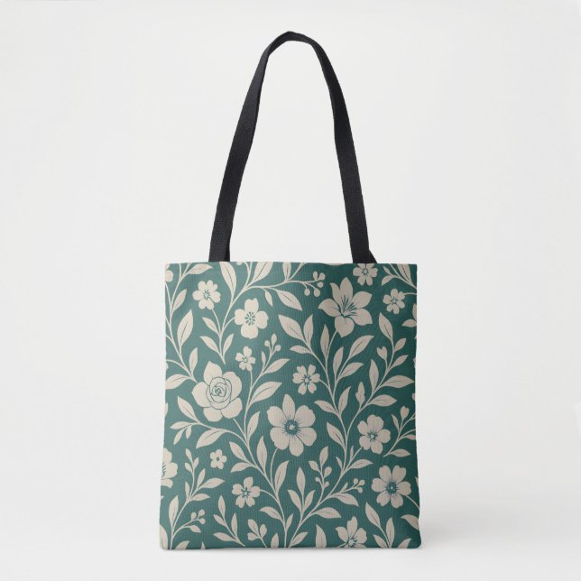 Teal Floral Wallpaper Tote Bag (Front)