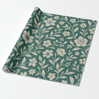 Teal Floral Wallpaper Wrapping Paper