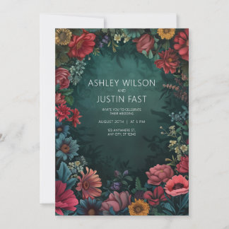 Teal Floral Wedding Invitation