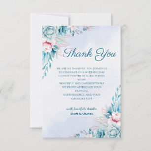 Teal Floral Wedding Thank You Card