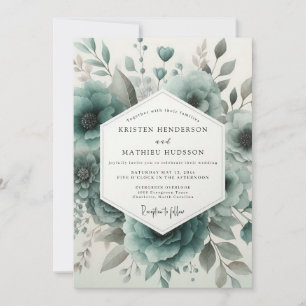 Teal Floral Woodland Wedding Invitation