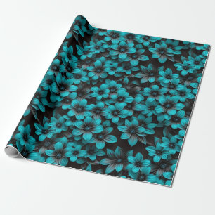 Teal Floral Wrapping Paper on Black