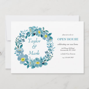 Teal Floral Wreath Invitation