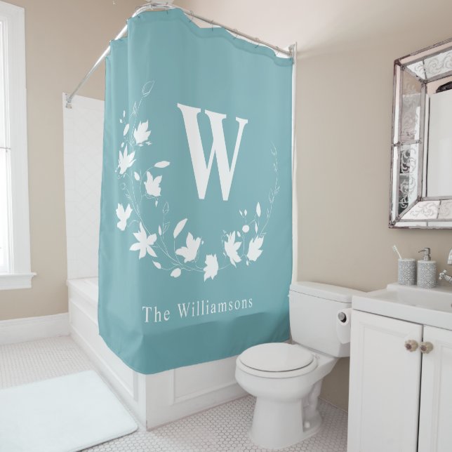 Teal Floral Wreath Monogram Personalized Family (In Situ)