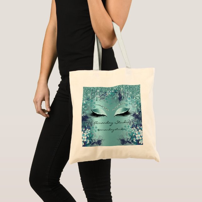 Teal Florals Eyes Glitter Drips Wedding Bridal  Tote Bag (Front (Product))