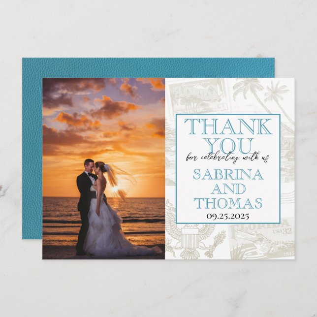 Teal Florida Wedding Photo Thank You (Front/Back)