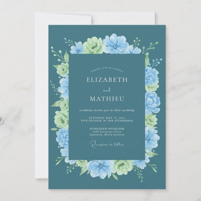 Teal Flourishing Spring Wedding Invitation (Front)