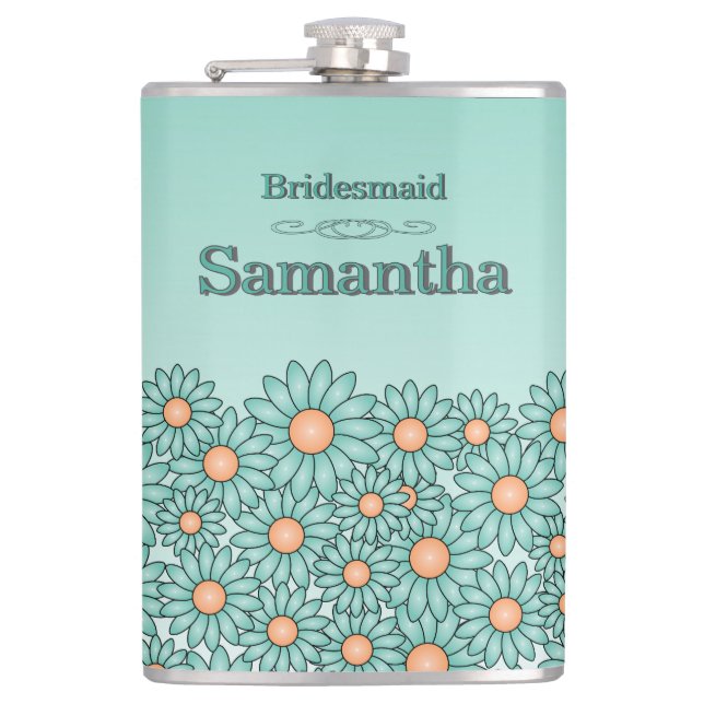 Teal Flower Bridesmaid Flask (Front)