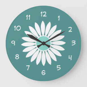 Teal Flower Kitchen Clock