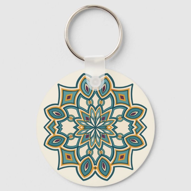 Teal Flower Mandala  Keychain (Front)