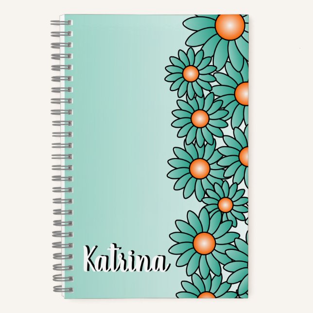 Teal Flower Notebook for Office, Spiral Notebook (Front)