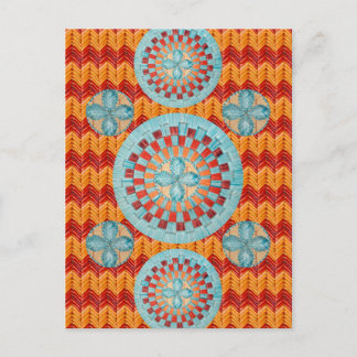 Teal Flower Orange Chevron Design Postcard