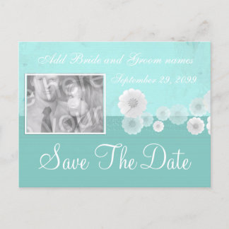 Teal Flower Save the Date Photo Invitation