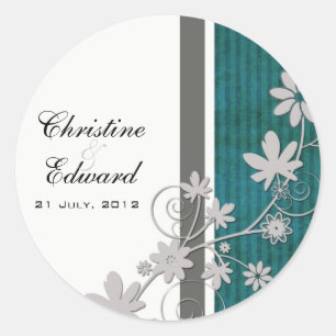 Teal Flower Wedding Sticker