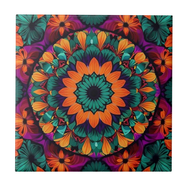 Teal flower with black centre tile (Front)