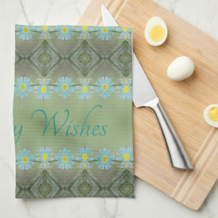 Teal flowered patterned design kitchen towel